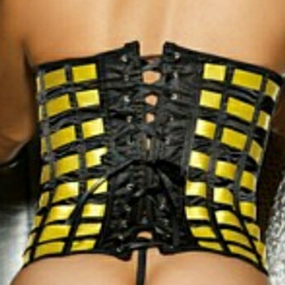 Yellow Stripe Corset Buckle Closure Thong Set - Picture 4 of 5